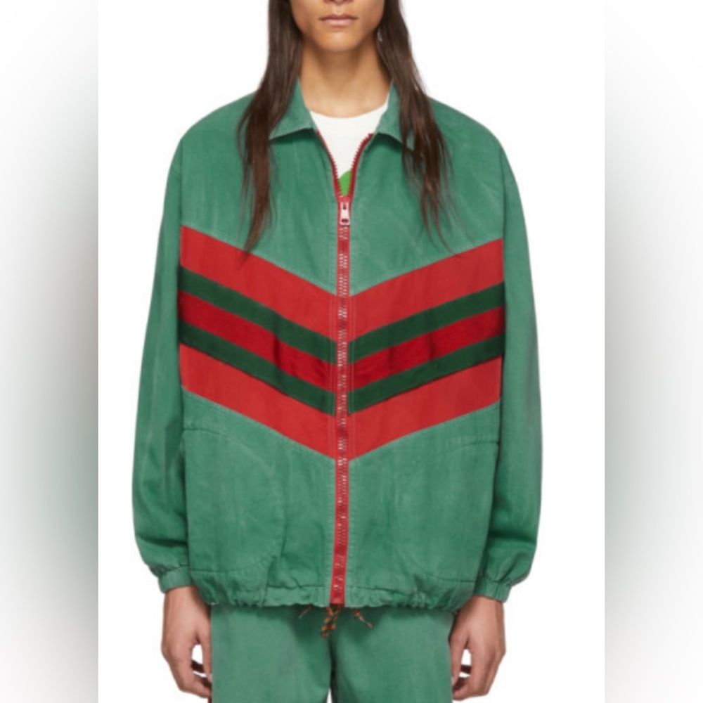 Gucci Green & Red-Chevron Jacket